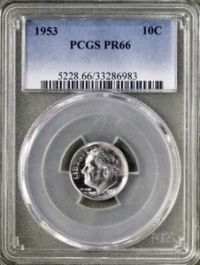 1953 PCGS PR66 SILVER Roosevelt Dime Coin SUPERB FLASHY GEM PROOF LOT #PQ69 NR - Picture 1 of 2