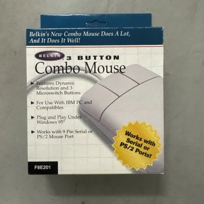 Belkin Off White Beige 3-Button Combo Wired USB Serial PS/2 Mouse F8E201 - Image 1 of 2