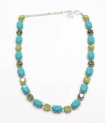 Ожерелье Anne Klein с зелеными и синими зубцами набор акриловых страз серебристого цвета 19 дюймов - Изображение 1 из 4