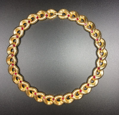 Collar Gargantilla Vintage Swarovski Cristal Rojo Sello Cisne Tono Dorado Serpiente Desi Foto 1 de 4