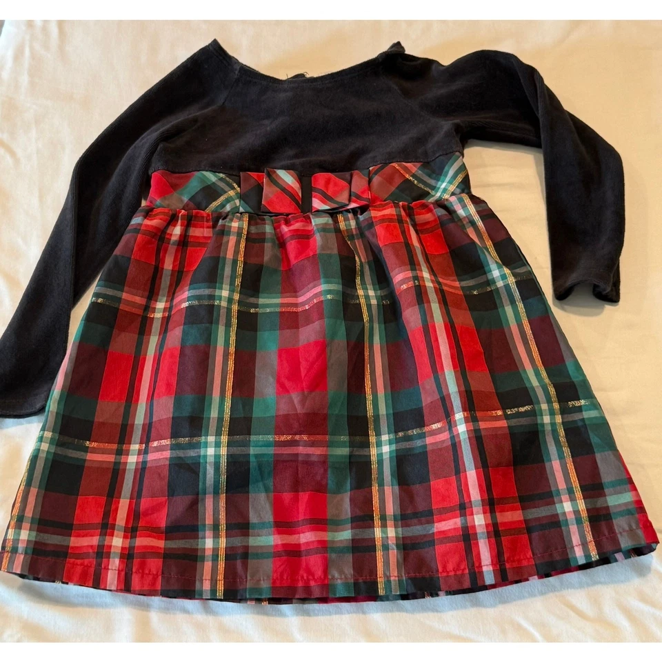 Healthtex Girls 3T Dress Red/Green Plaid black velvet top long sleeve vintage - Image 1 of 1