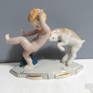 Vintage Royal Dux Figurine Boy And Goat - Picture 1 of 12