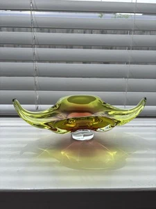 Bohemia Glass,Josef Hospodka VGC. Chribska Bull 29cm wide Glass Art Vintage Lime - Picture 1 of 7