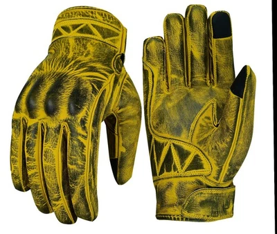 Guanti Da Motociclista Guanti In Pelle Guanti Con Protezione Guanti Giallo - Immagine 1 di 4