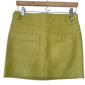 Coach Chartreuse Lime 100% Calf Leather Exposed Zipper Moto Mini Skirt • Size 0 - Picture 1 of 7