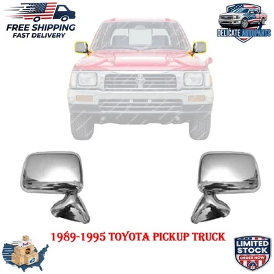 New Set of 2 Chrome Manual Door Mirrors For 1989-1995 Toyota Pickup Truck 4WD Foto 1 de 4