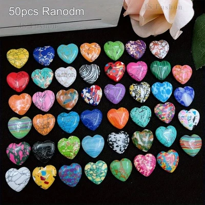 50/100pcs Heart Shape Handmade Colorful Stone Loose Beads For DIY Jewelry Making - Image 1 of 4
