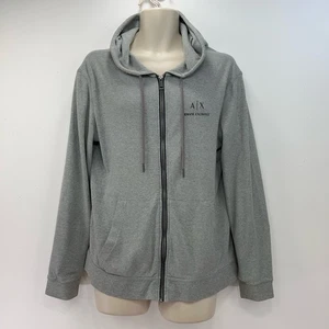Armani Exchange Hoodie Men’s Size Large Grey Full Zip Logo Hooded Cotton - Picture 1 of 13