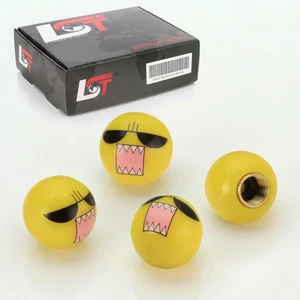 4x Ventilkappen Aluminium Reifen Ventil Emoji Smiley Ärger Gelb für PORSCHE - Picture 1 of 3