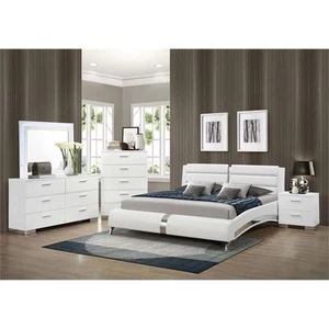 Pemberly Row 5-Piece Faux Leather California King Bedroom Set in White - Picture 1 of 5