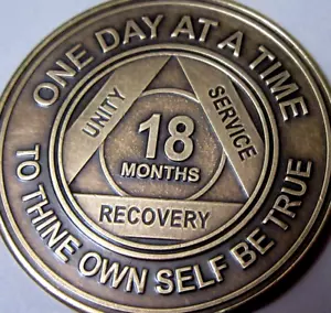 Alcoholics Anonymous AA 18 Month Bronze Medallion Token Chip Sober Sobriety - Picture 1 of 8
