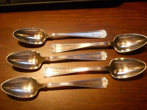 GORHAM STERLING SILVER - SET OF 5 ETRUSCAN 5 O'CLOCK SPOONS - 5 3/8"- 78 GRAMS Cover