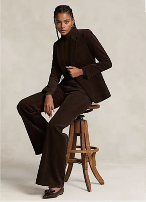 Polo Ralph Lauren Mujer Marrón Oscuro Pintucked Pana Acampanado Pantalón Talla 6 Nuevo con Etiquetas 298 $ Foto 1 de 4