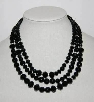 ELEGANT CHLOE ISABEL COUTURE BLACK CRYSTAL MULTISTRAND STATEMENT CHOKER NECKLACE - Image 1 of 4