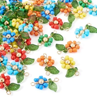 36Pcs Glass Mini Beads Acrylic Connector Flower Charms Jewelry Making 19x13x4mm - image 1 of 4