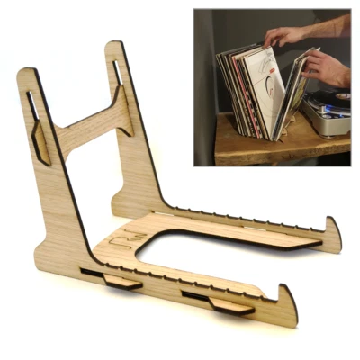 Vinyl Record Storage Holder Display Stand Rack, 25-50 Records, Real Oak Veneer