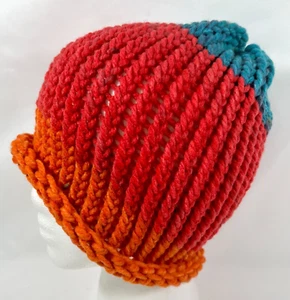 Gorro tejido a mano gorro azul azulado rosa naranja adulto adolescente mujer hombre 100 % acrílico - Imagen 1 de 4