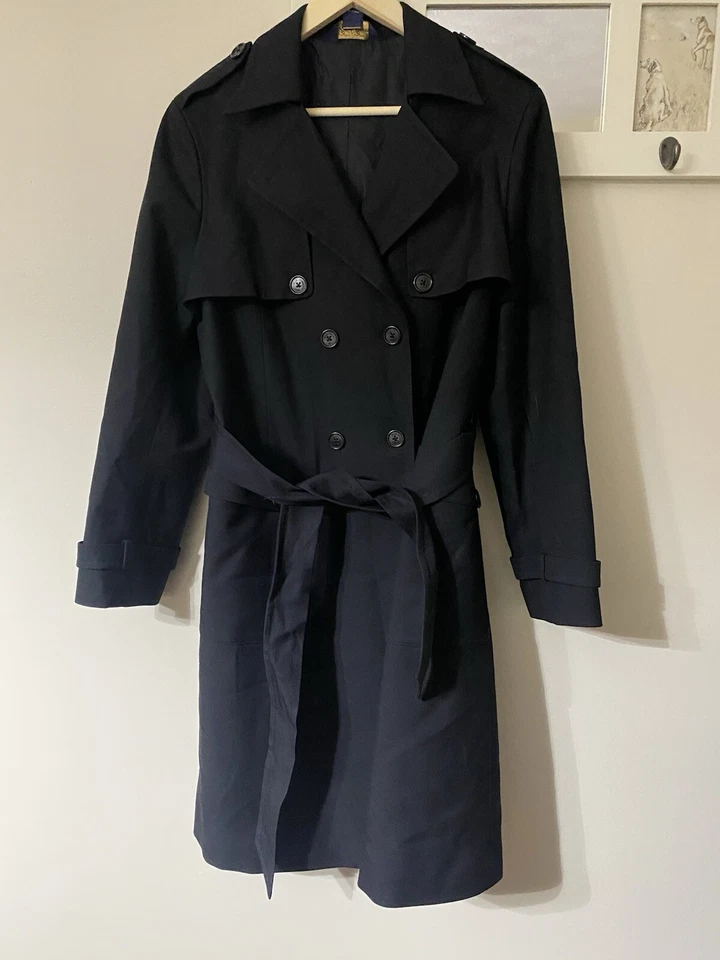 Bobby Brooks Wool Black Double Breasted Trench Coat Belted Woman’s 12 — 第 1/4 张图片