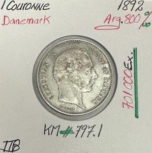 DANEMARK - 1 COURONNE 1892 - Pièce de Monnaie en Argent // Qualité : TTB - Picture 1 of 2