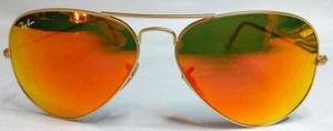 RAY-BAN RB3025 112/69 GOLD AVIATOR ORANGE MIRROR 55-14-135MM UNISEX SUNGLASSES - Picture 1 of 7