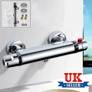 Thermostatic Exposed Bar Shower Mixer Valve Tap Chrome Bottom 1/2" Outlet Modern - Picture 1 of 12