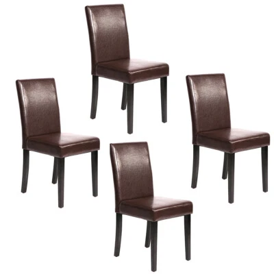 Set of 4 Brown Leather Contemporary Elegant Design Dining Chairs Home Kitchen - Image 1 of 4