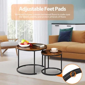 Set of 2 Coffee Table Nesting Side Metal Frame Desk Living Room Bedroom Brown - Picture 1 of 24