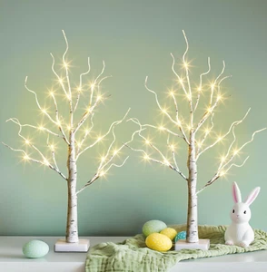 Easter Decorations, 2FT Birch Tree with LED Lights, Warm White Light up Tree Lam - Picture 1 of 12