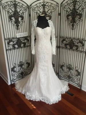 1266W  MOONLIGHT SZ 10 IVORY  H1331 $1786 MERMAID LACE  WEDDING GOWN DRESS  - Image 1 of 4