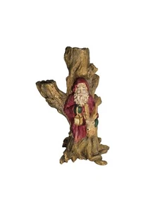 Vintage Santa Claus In Tree Candle Holder -Holding A Latern with Deer 9" Rustic  - Picture 1 of 7