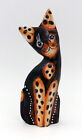 Wooden Leopard Cat Hand Painted Carved Ornament Wood Bali Sculpture 12 cm