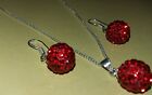 Boxed Silver-plated chain with Red Disco Ball pendant Matching Earrings 