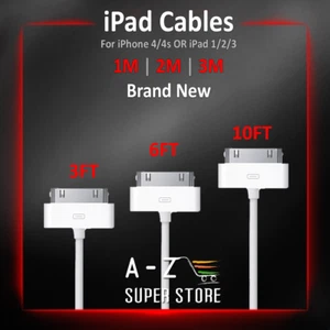 Tablet i Pad Cable 30 pin 3FT 6FT 10FT Charger Cord Data Pad 1 2 3 White New - Picture 1 of 5