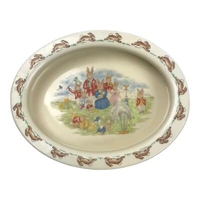 Vintage 1958 Bunnykins Oval  Bowl Family Photo Barbara Vernon Royal Doulton U20 - Image 1 of 4
