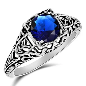 2CT Treated Blue Sapphire 925 Sterling Silver Victorian Style Ring Sz 7 XB3 - Picture 1 of 4