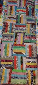 Vintage Patchwork Strip Block Hand Sewn Quilt Top 68" X 89" Cotton - Picture 1 of 10