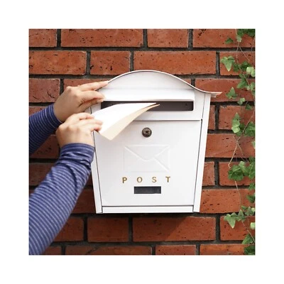 Post Box Wall Mounted White Large Letter Mailbox Outdoor Letterbox with Lock Key - Image 1 of 4