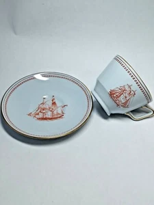 Spode Trade Winds Ship Red London Footed Cup & Saucer Gold Trim, Quantity Avail. - Picture 1 of 5