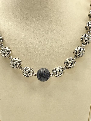925 Sterling Silver Onyx Sphere Necklace 17" 90g - Image 1 of 4