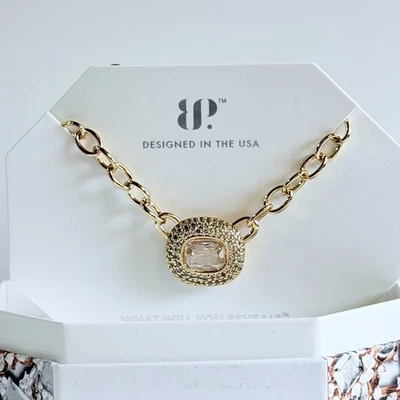 Bomb Party April Necklace "A Grand Statement" Pave Clear Cz on Gold - Image 1 of 4