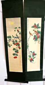 Chinesischer Stil hängende Schnörkel Malerei Vögel auf Blumen 39 x 9,75 im 2er Set - Bild 1 von 14