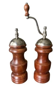 Vintage Mid Century Modern Wood and Stainless Steel Salt & Pepper Grinder Set - Picture 1 of 5