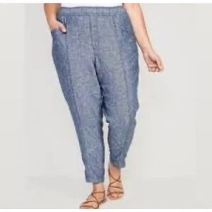 Pantalone donna blu navy vecchio misto lino taglia XL leggero pull on - Foto 1 di 11