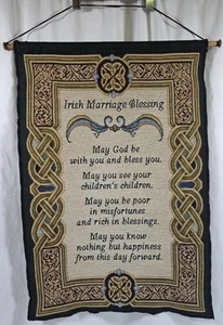 VTG Irish Marriage Blessing Wall Hanging Fabric Tapestry 25"x17" Made in USA - Picture 1 of 4