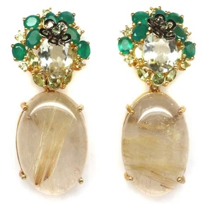 Pendientes De Cuarzo Rutilado, Amatista, Ágata Y Peridoto De Plata 925 Incoloro - Imagen 1 de 4