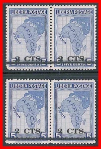 LIBERIA 1944 MAPS x2 pairs SC#290a + var. MNH(BACKING PAPER) CV$33.00 (L-AL8) - Picture 1 of 1