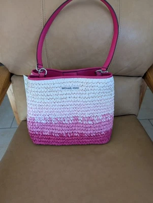 Michael Kors Pratt Medium Bucket Shoulder Tote Bag Straw Ombre Dragonfruit - Image 1 of 4
