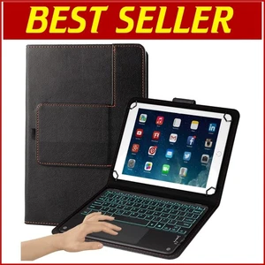 Leather Folio Tablet Case with Removable Bluetooth Keyboard & Touchpad, 7 Colors - Picture 1 of 8