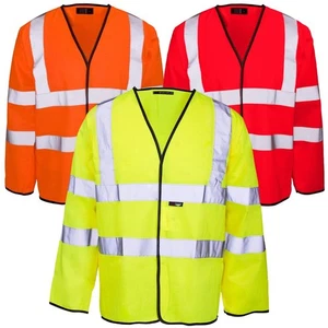 Hi Vis Vest Long Sleeve Waistcoat Work Hi Viz Mens Jerkin Yellow Class 3 - Picture 1 of 7