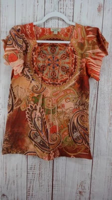 One World Live Let Live Knit Tunic Top L Rhinestone Bling boho Fairy grunge y2k - Image 1 of 4